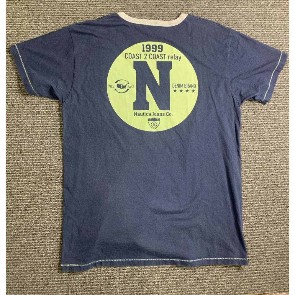 Nautica Jeans Co 1999 Coast 2 Coast Relay T Shirt Mens Large Vintage Navy Ringer